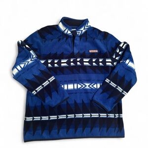 Y2K Vineyard Vines Blue and White Aztec Quarter Zip Fleece Size XL
